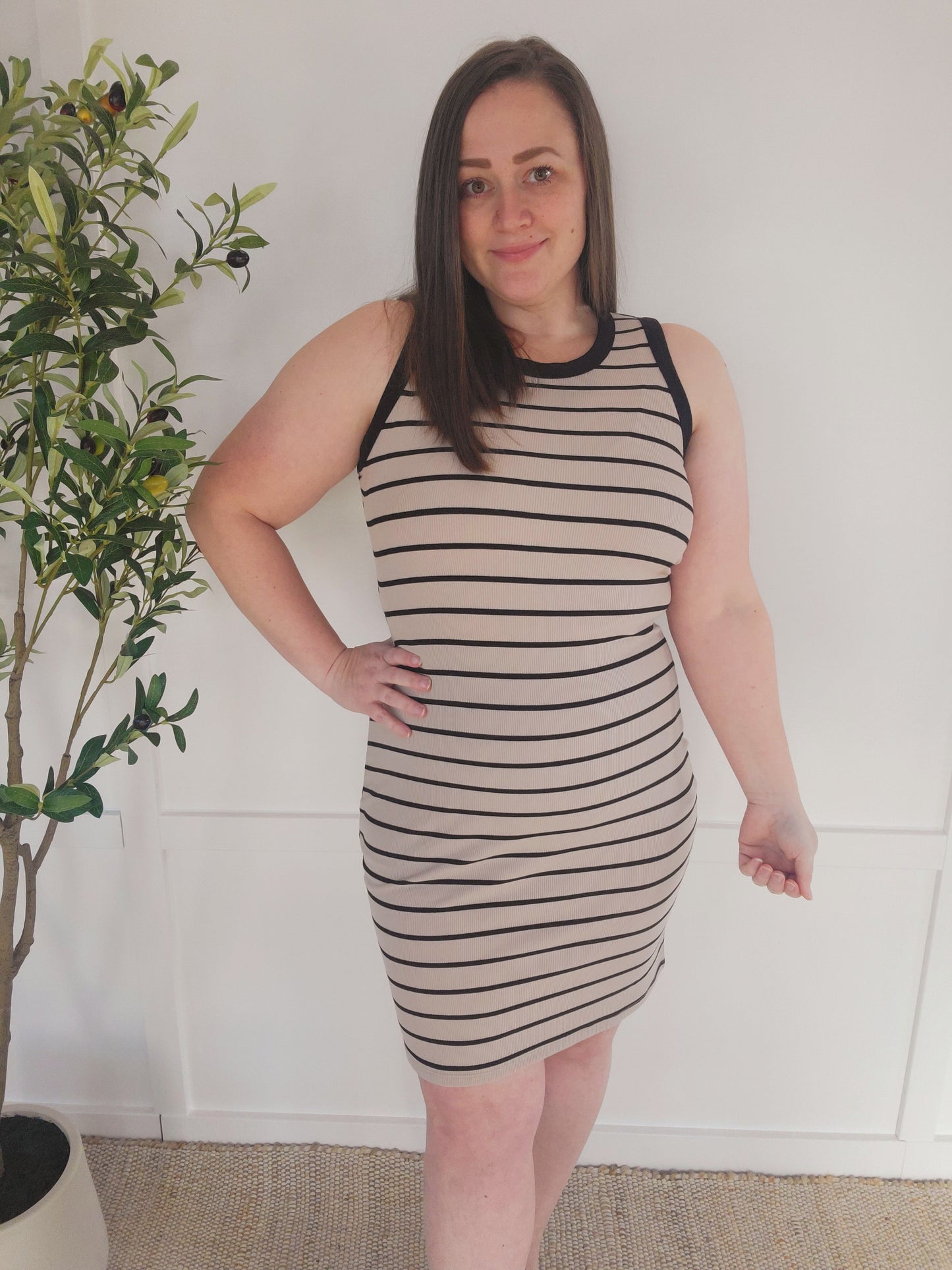 IN STOCK Mariah Ribbed Dress - Mocha Stripes