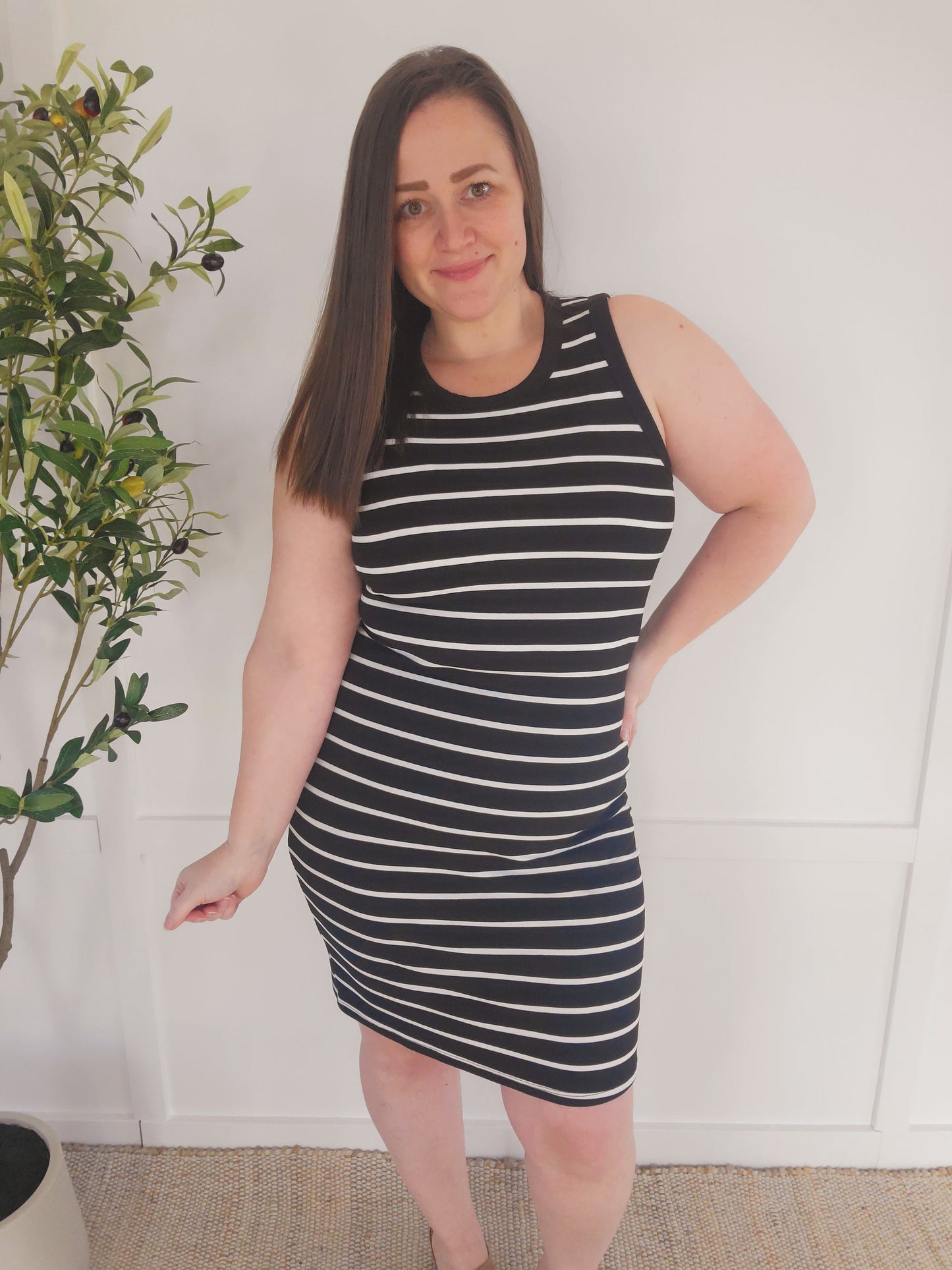 IN STOCK Mariah Ribbed Dress - Black Stripes