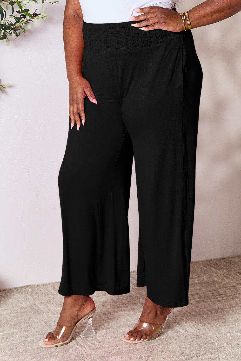 Smocked Waist Wide Leg Pants in 5 Colors