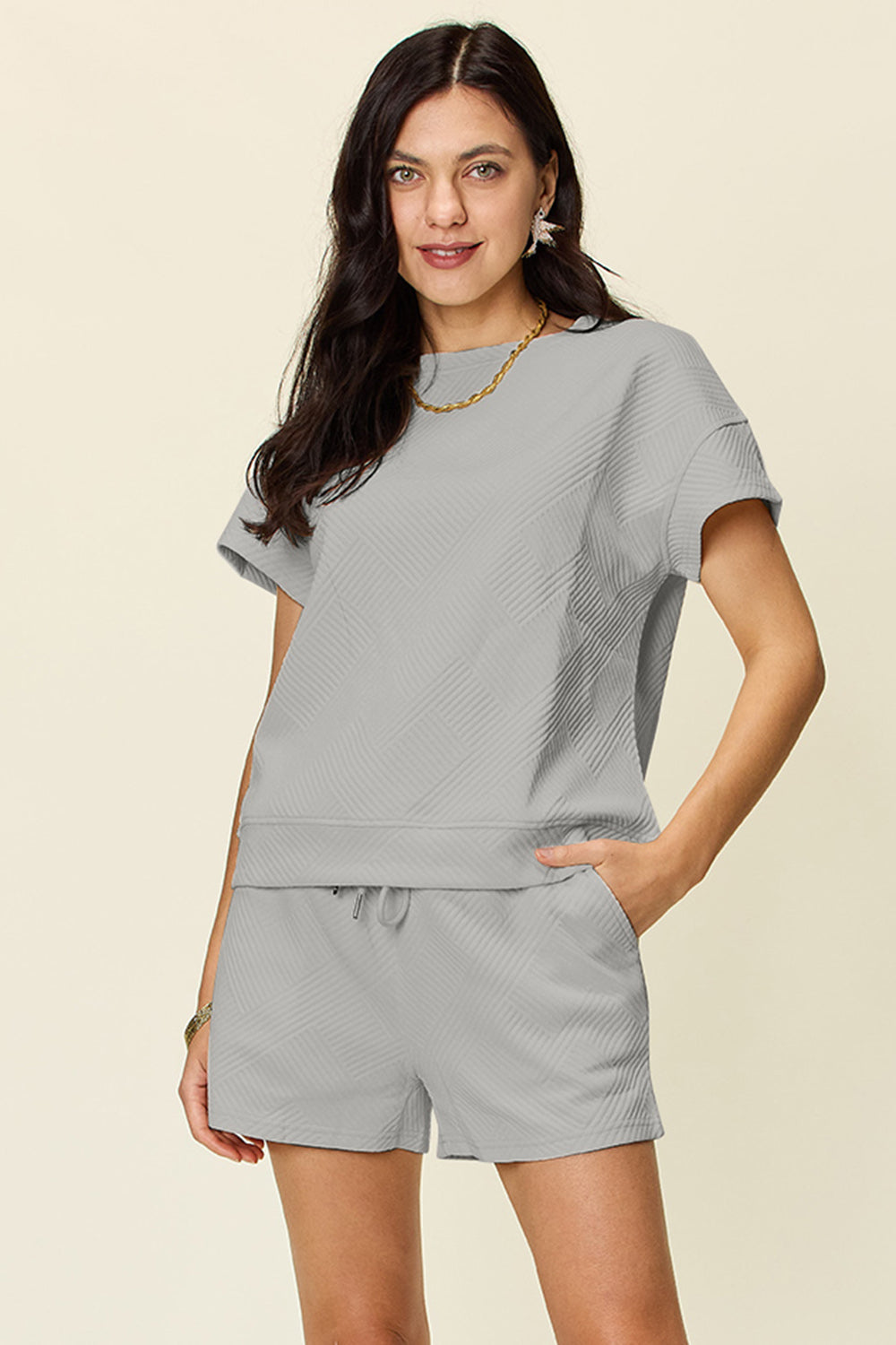 Textured Short Sleeve Top and Shorts Set in 11 Colors