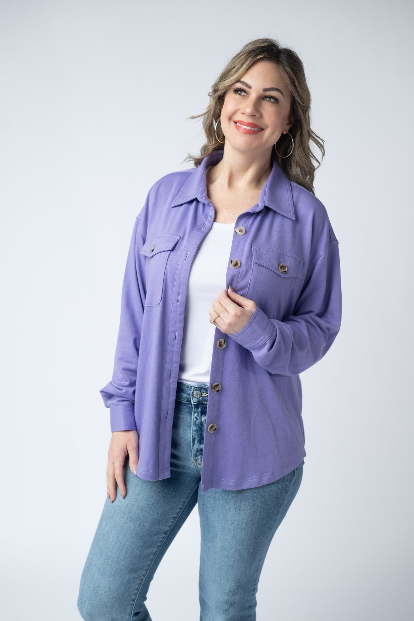 Michelle Mae  Brenna Button Down Top - Purple