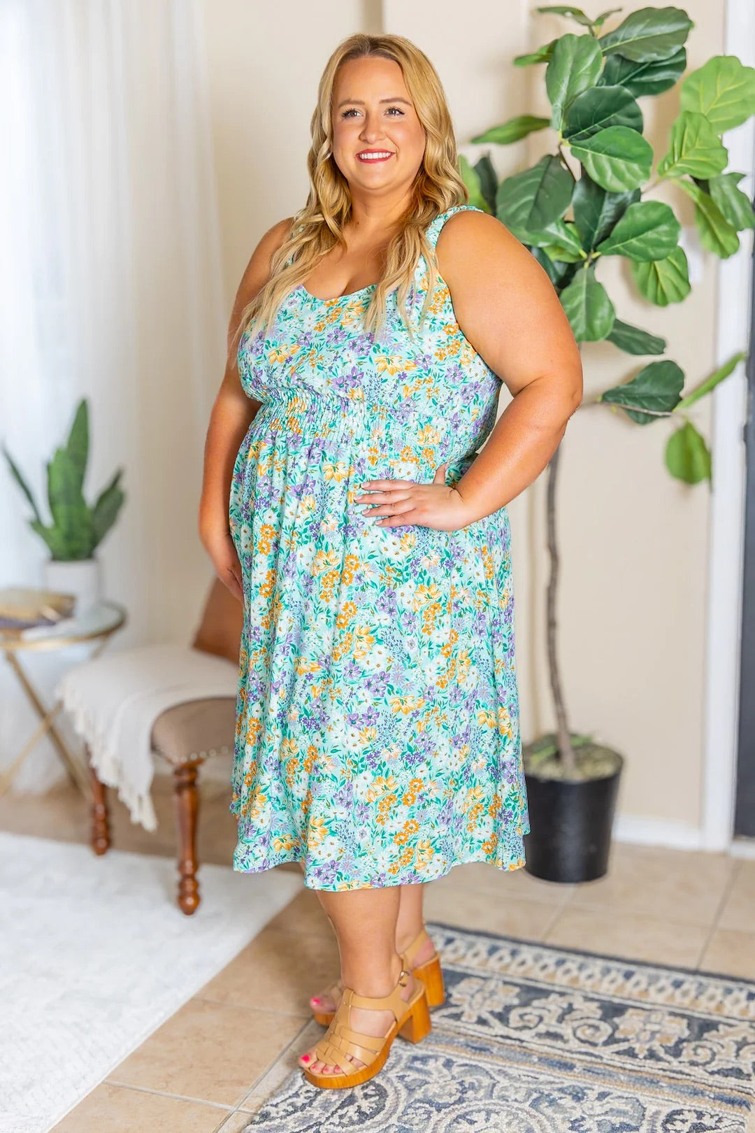 Cassidy Midi Dress - Mint and Lavender Floral