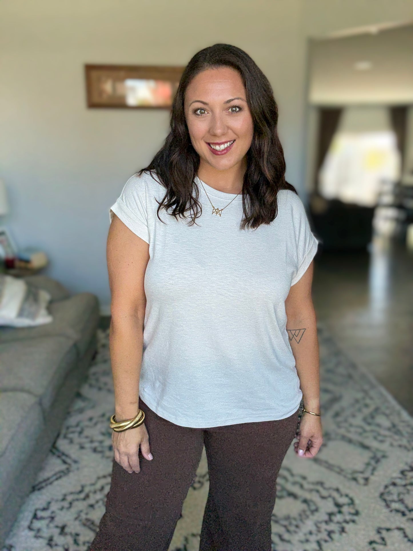 Zenana Full Size Cotton Modal Slub Rolled Sleeve Tee in Sand Beige