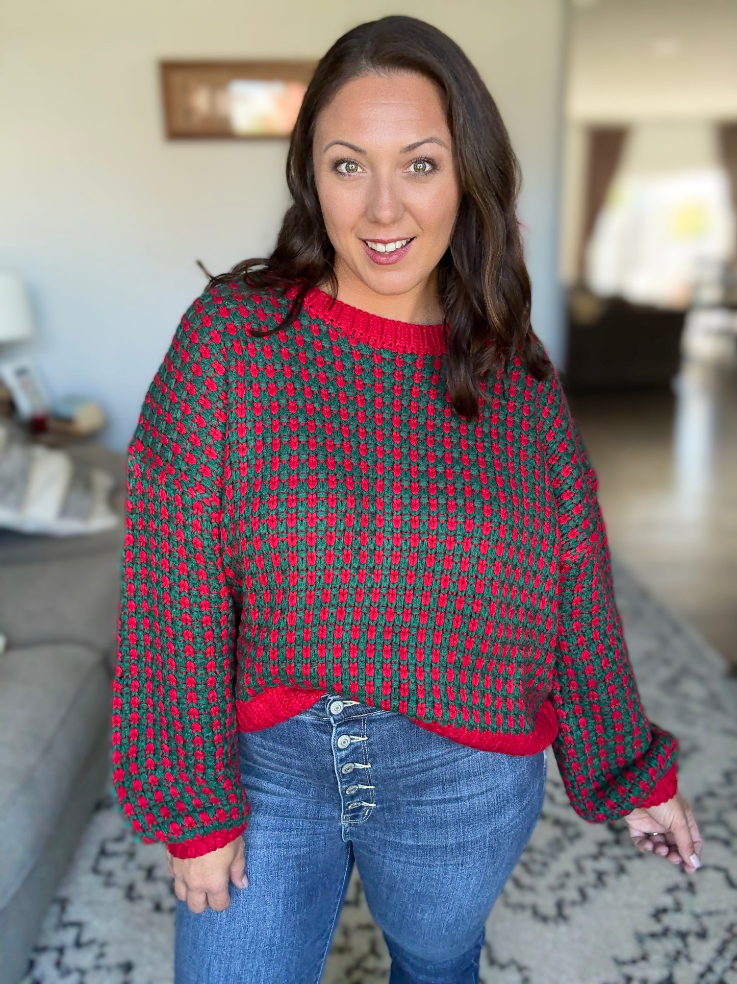 SO ME Textured Two Tone Holiday Knit Sweater