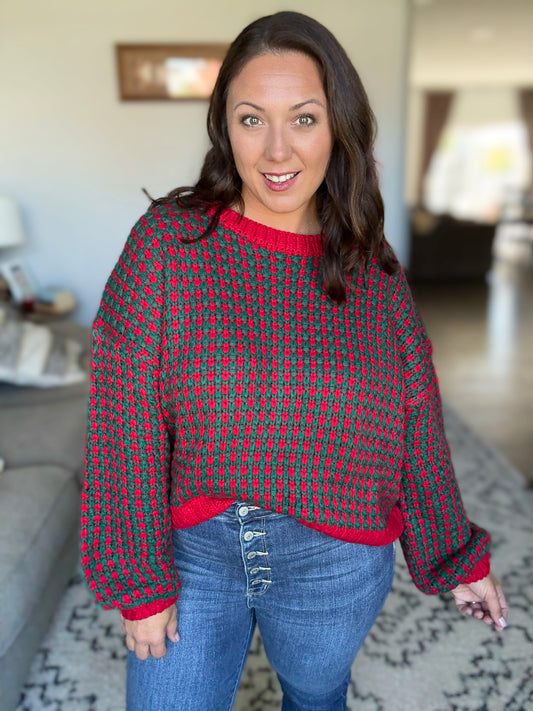 SO ME Textured Two Tone Holiday Knit Sweater