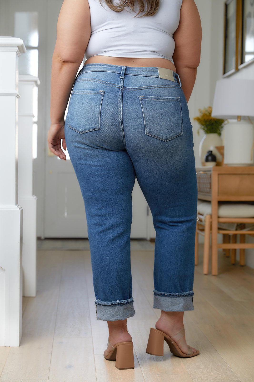 Sample: Belinda High Rise Distressed Straight Jeans