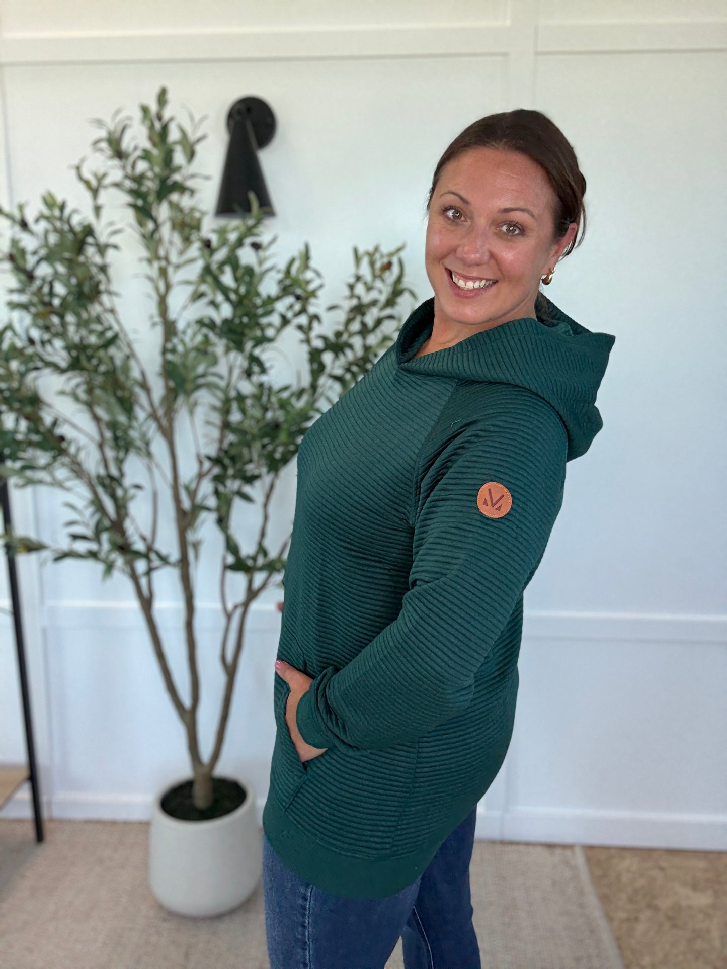 Michelle Mae Tatum Textured Pullover Hoodie - Hunter Green
