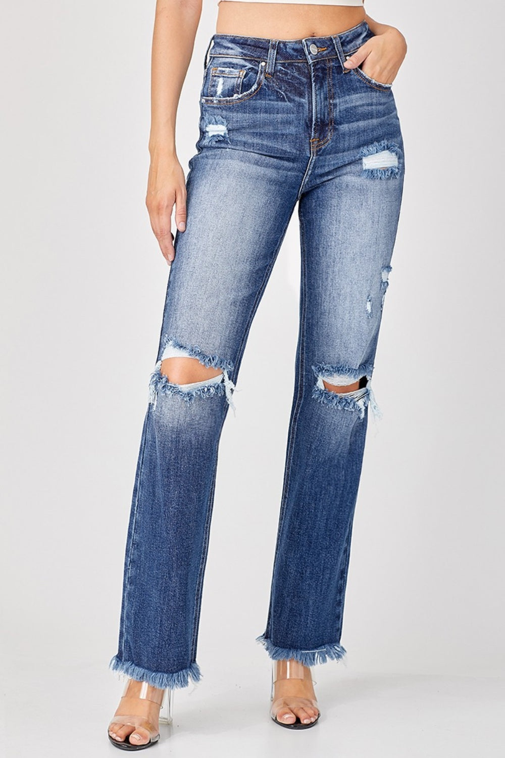 Saylor Raw Hem Distressed Straight Jeans