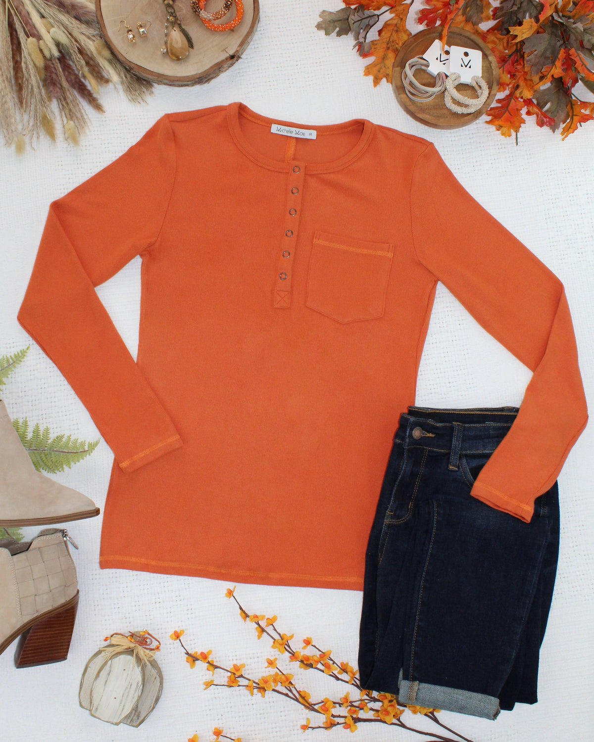 Michelle Mae Georgia Long Sleeve Top - Pumpkin Spice