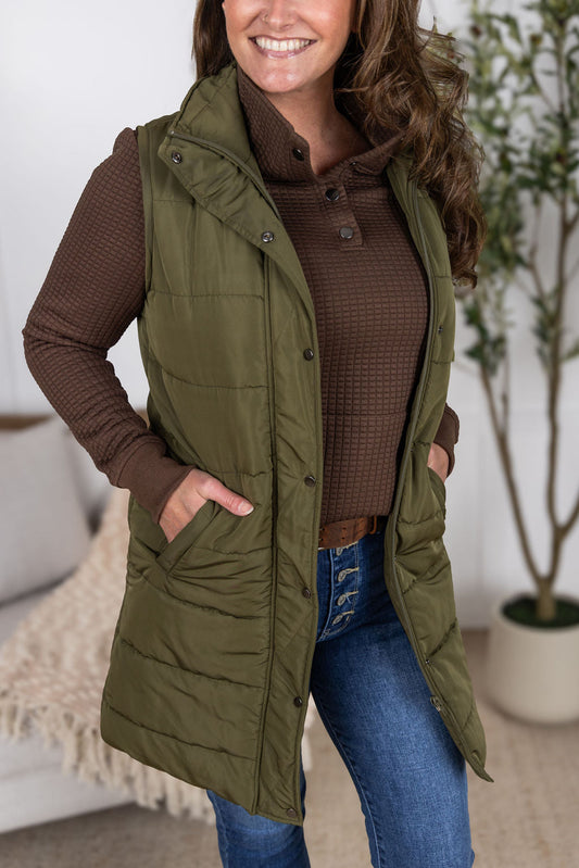 IN STOCK Harlow Long Vest - Army Green