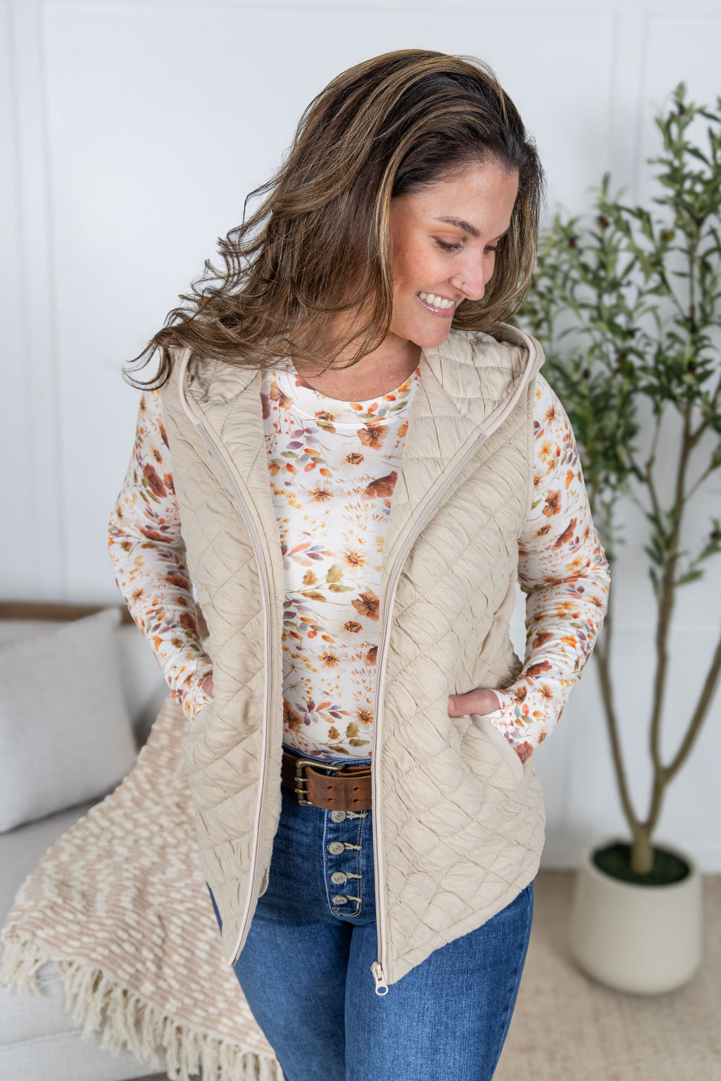 Michelle Mae Heather Hooded Vest - Beige
