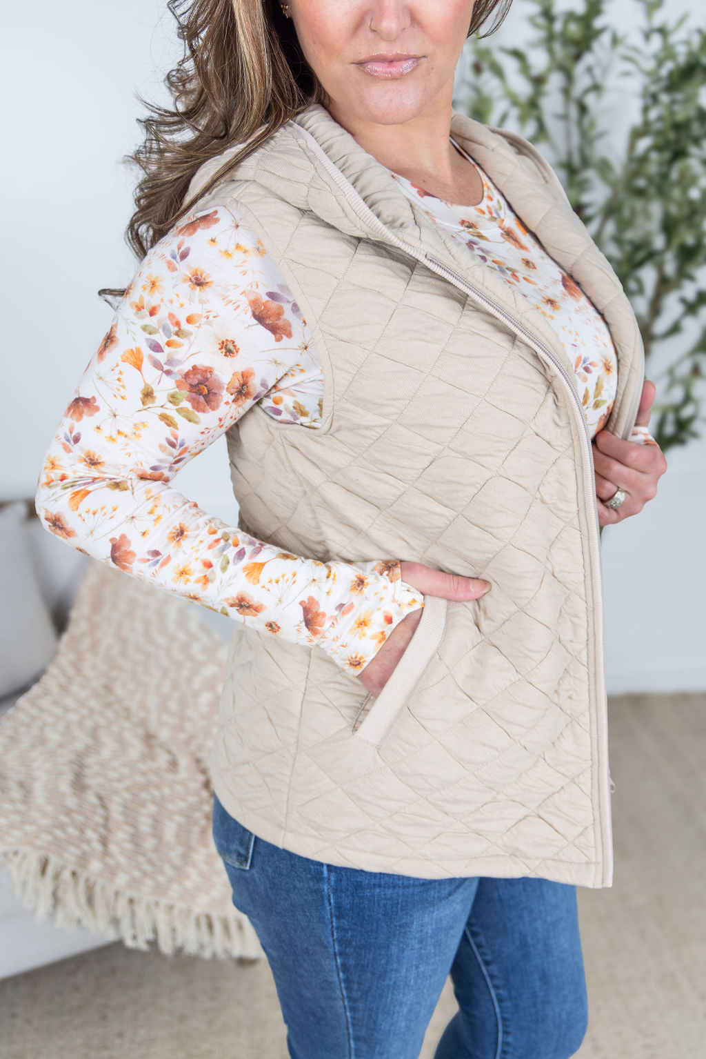 Michelle Mae Heather Hooded Vest - Beige