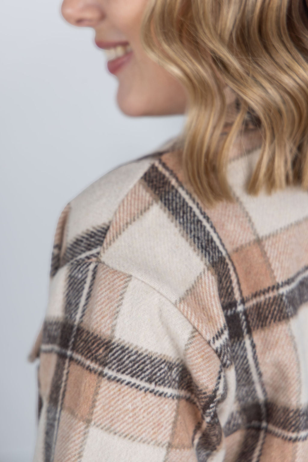Michelle Mae Norah Plaid Shacket - Beige Mix Plaid