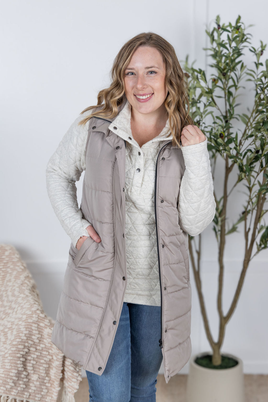Michelle Mae  Harlow Long Vest - Latte