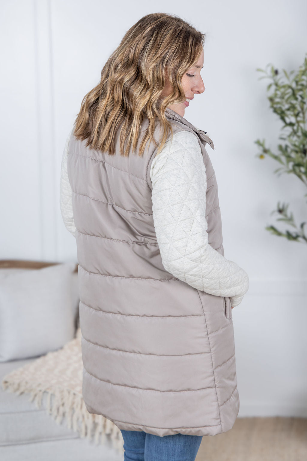 Michelle Mae  Harlow Long Vest - Latte