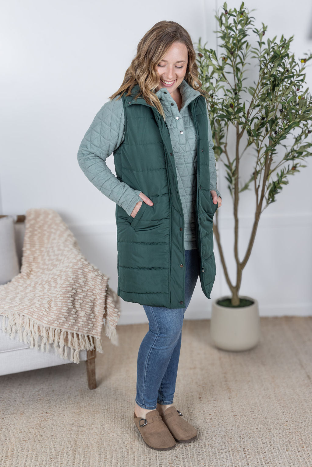 Michelle Mae Harlow Long Vest - Hunter Green