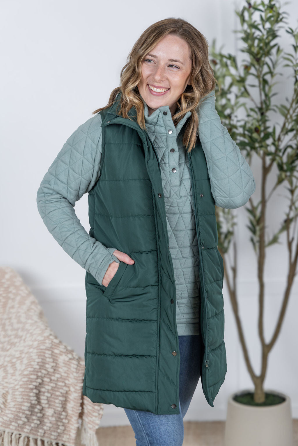 Michelle Mae Harlow Long Vest - Hunter Green