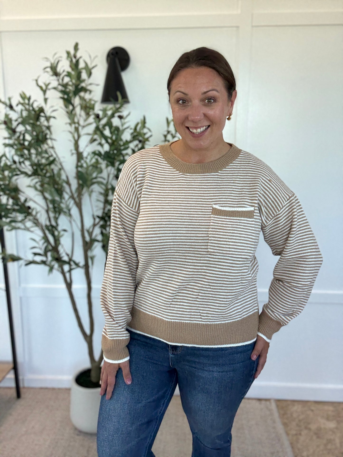 Michelle Mae Miley Striped Sweater - Latte