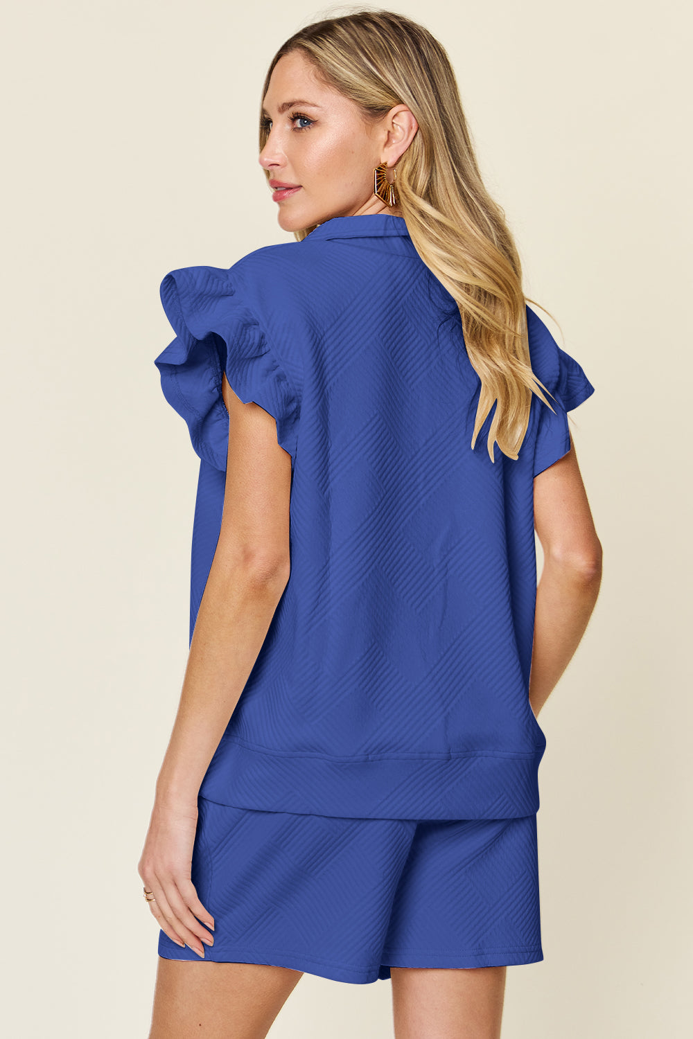 Textured Flounce Ruffle Sleeve Top and Shorts Set in 13 Colors