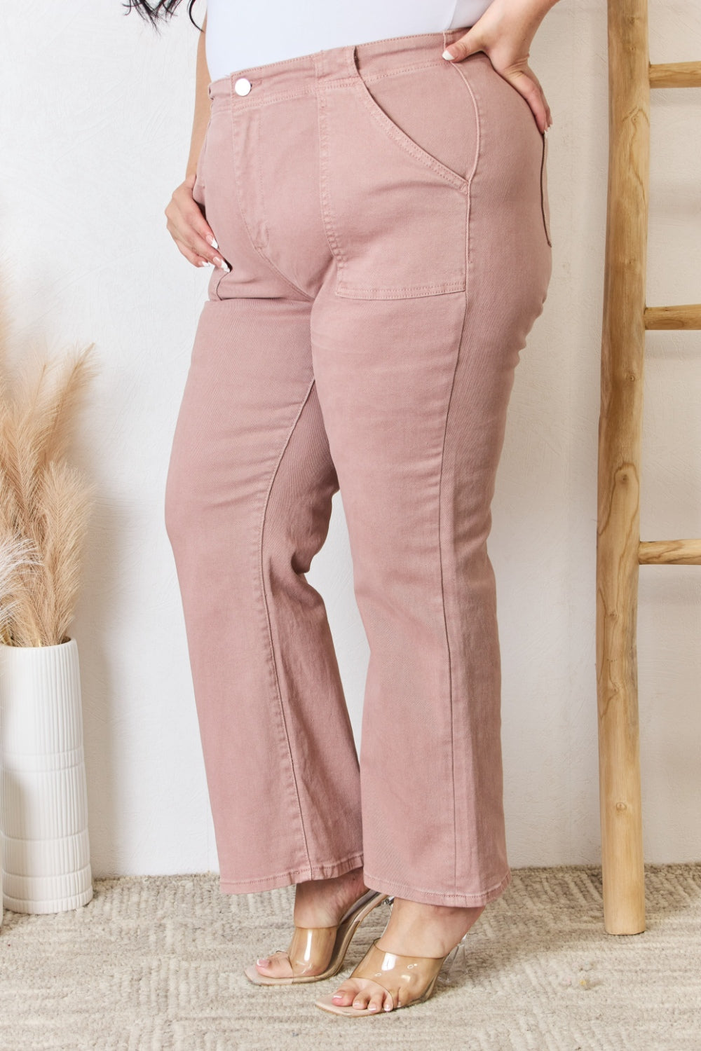 RISEN Full Size High Rise Ankle Flare Jeans in Mauve