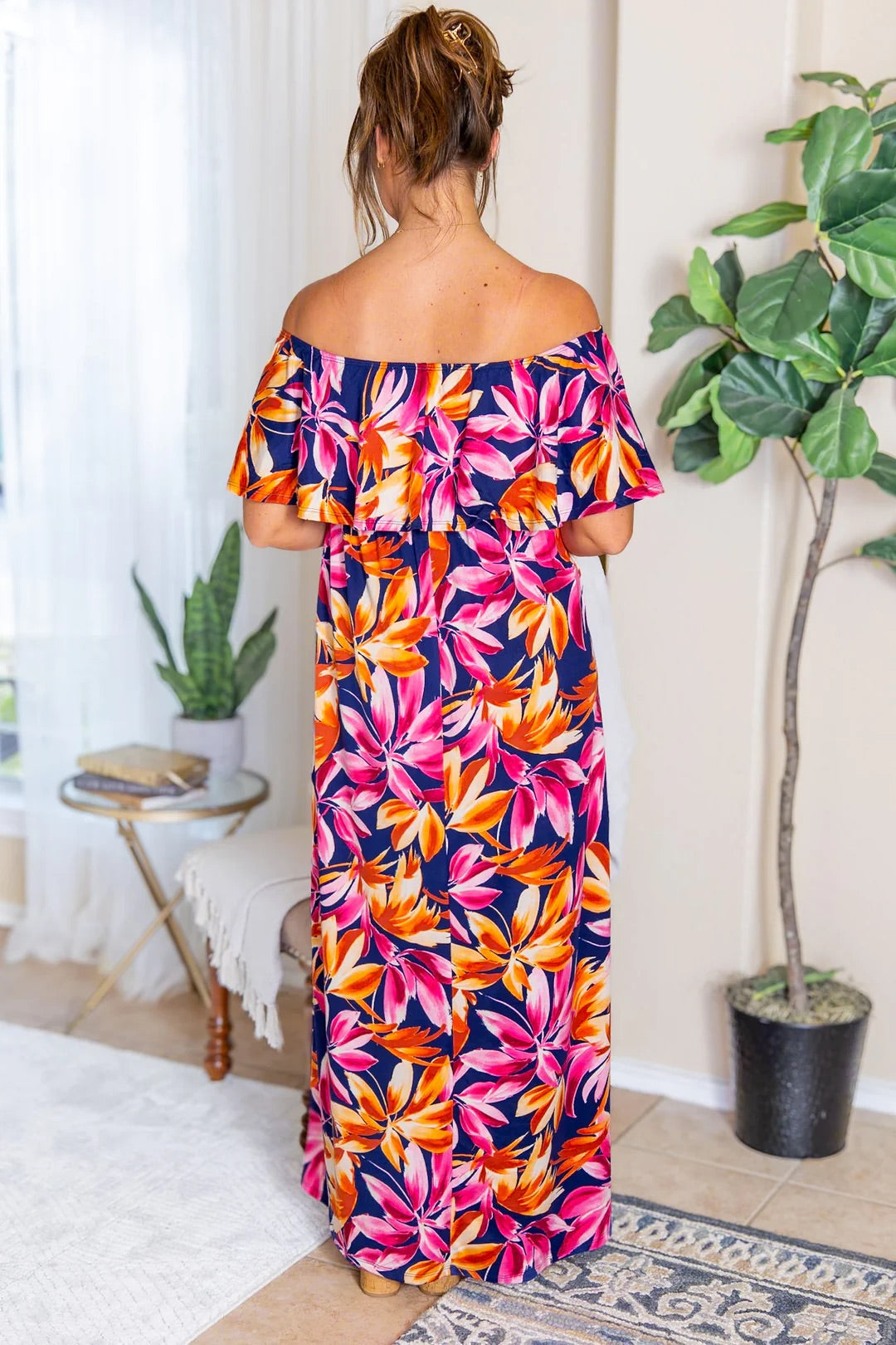 Oakley Off The Shoulder Maxi Dress - Navy Tropical