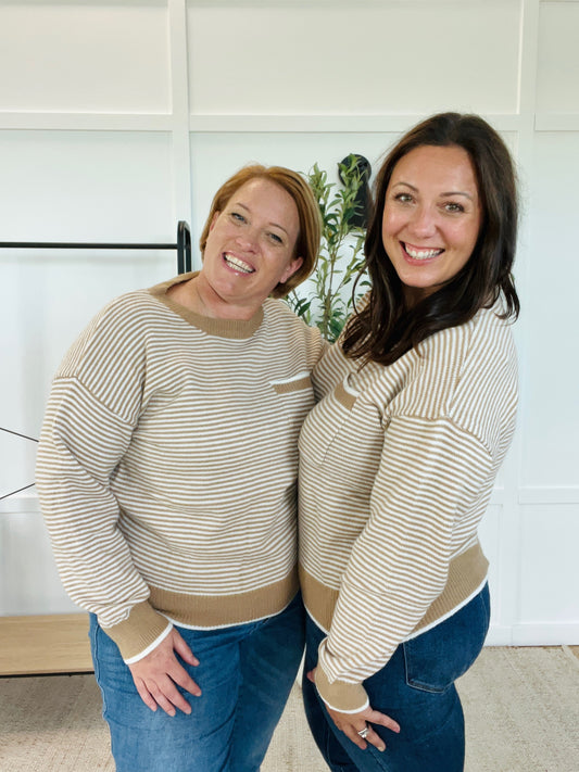 Michelle Mae Miley Striped Sweater - Latte