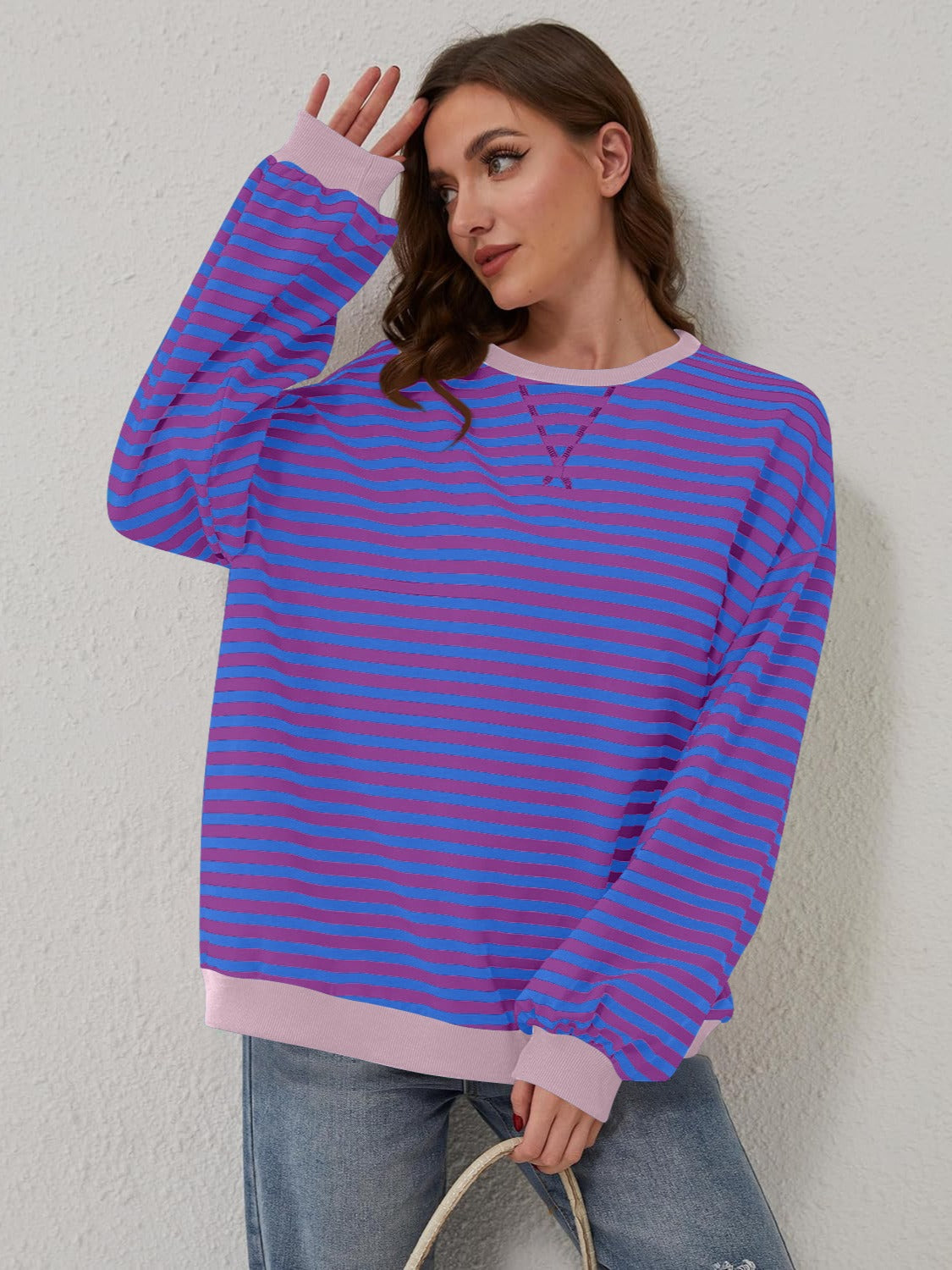 Preorder: Lovelet Contrast Striped Oversized Pullover