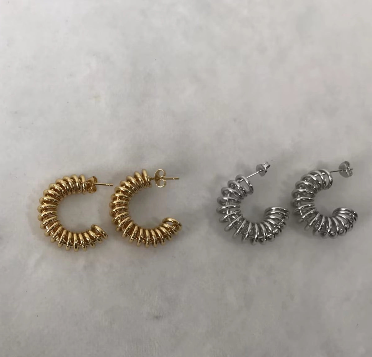 PREORDER Sis Kiss Spiral Hoops in Gold or Silver (Water Resistant)