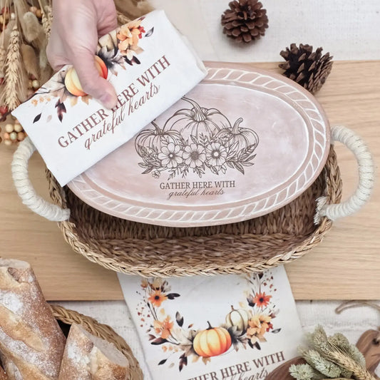 Handmade Bread Warmer & Wicker Basket - "Gather" Oval