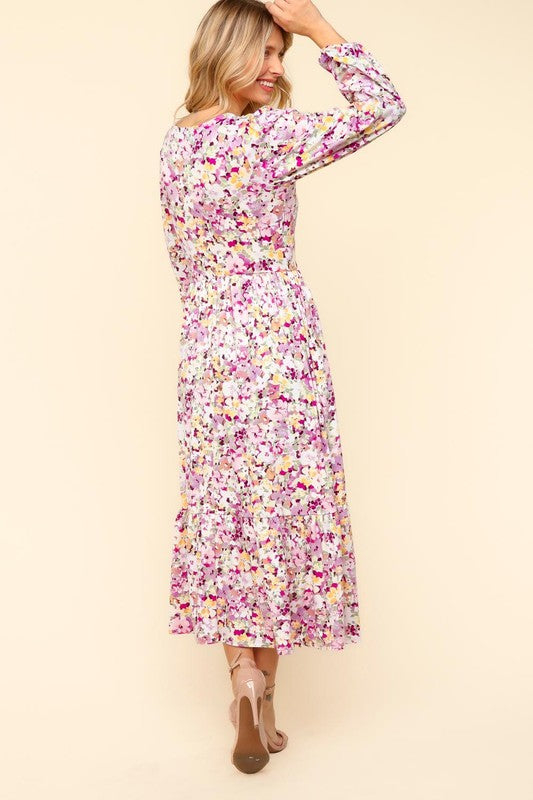 Haptics Lilac Floral V-Neck Long Sleeve Dress with Pockets