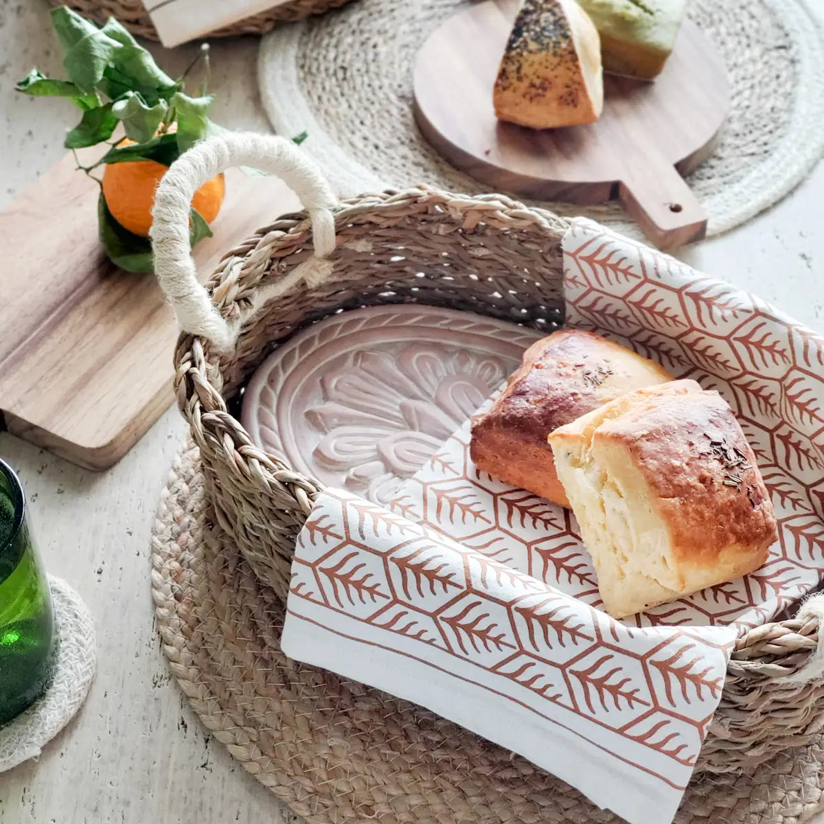 Handmade Bread Warmer & Wicker Basket - Flower Oval