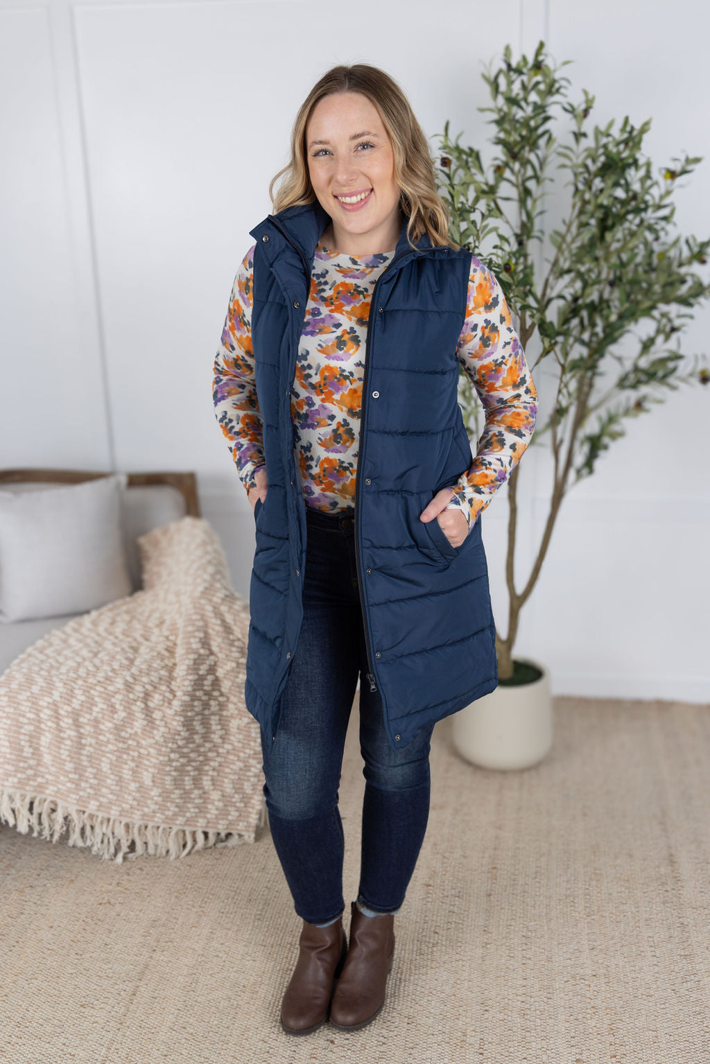 Michelle Mae Harlow Long Vest - Navy