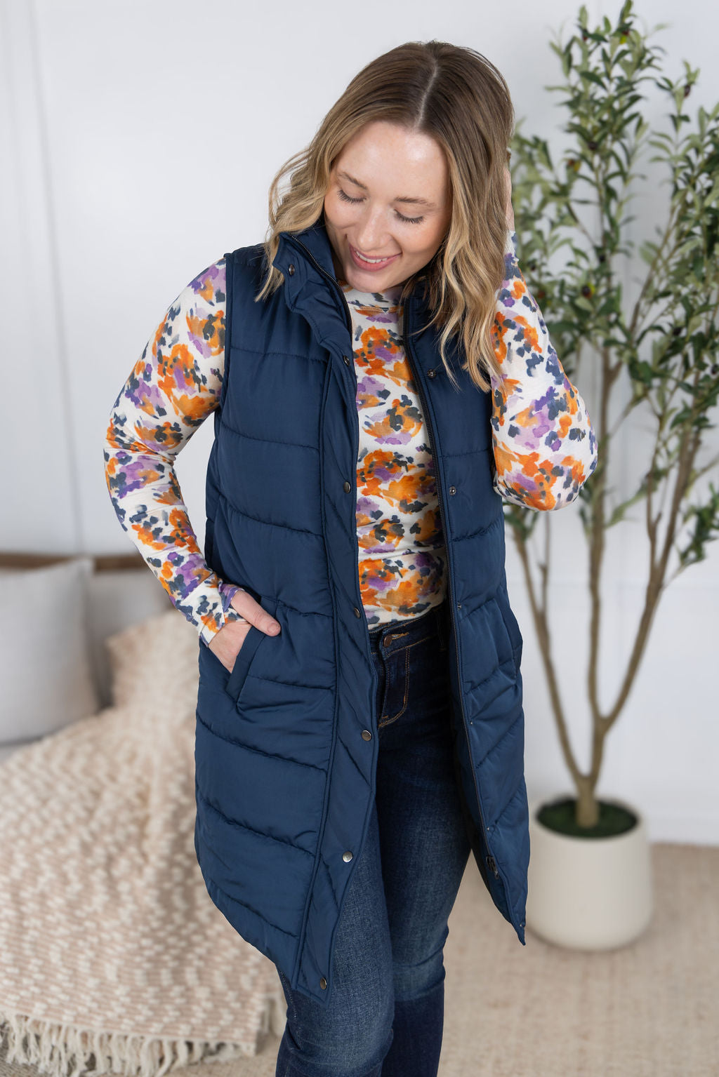 Michelle Mae Harlow Long Vest - Navy