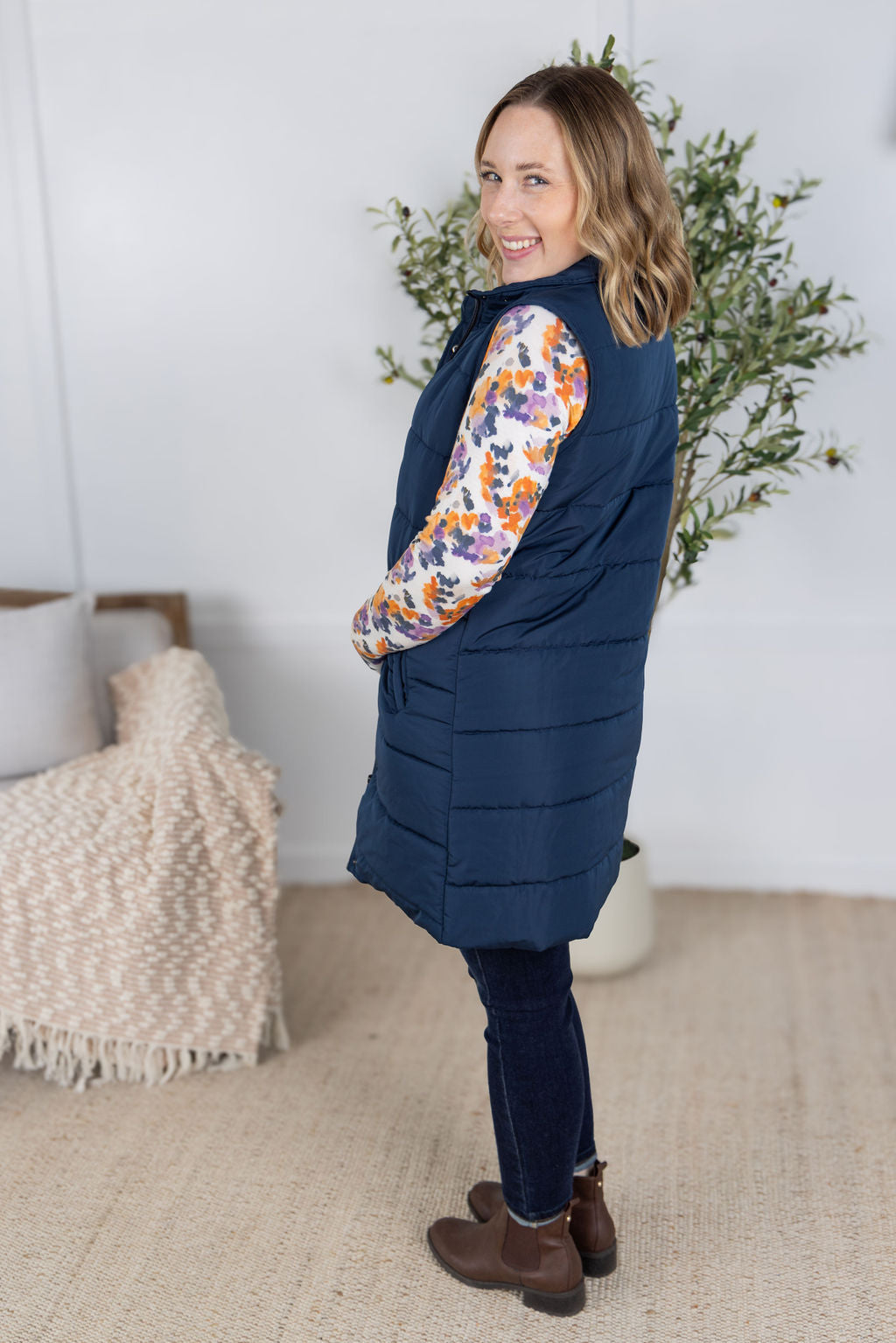 Michelle Mae Harlow Long Vest - Navy