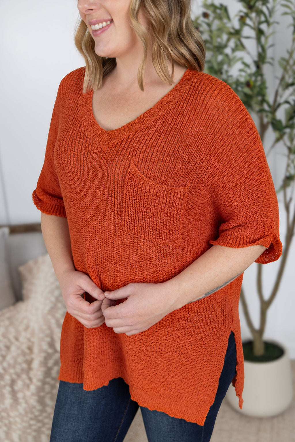 Michelle Mae - Annie Open Knit Top - Pumpkin