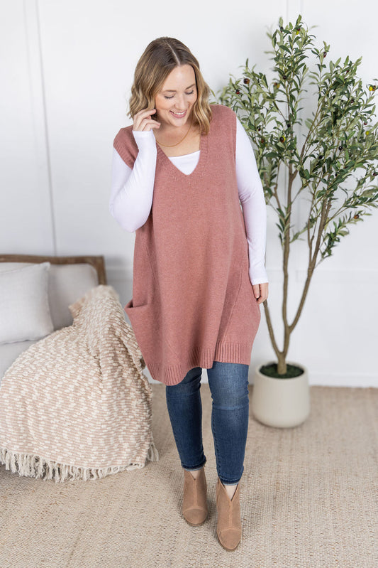 IN STOCK Tunic Sweater Vest - Rose