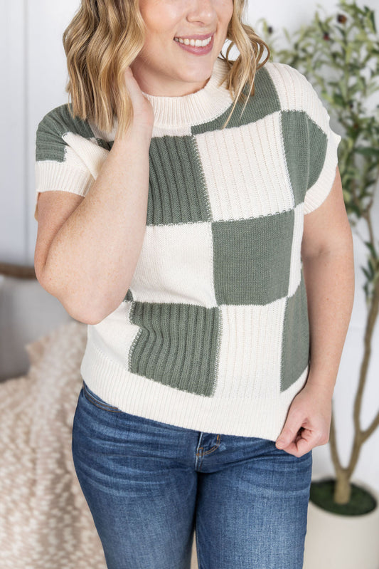 IN STOCK Checkered Sweater Top - Sage