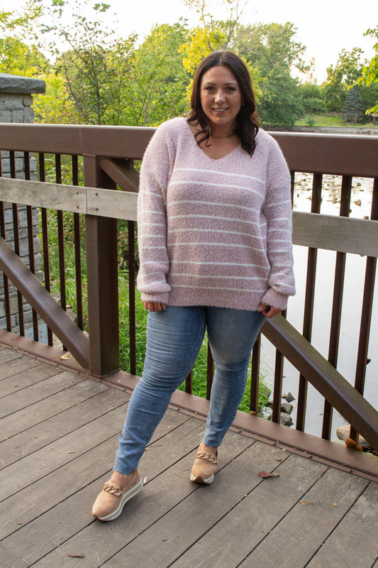 IN STOCK Cozy Striped Sweater - Mauve