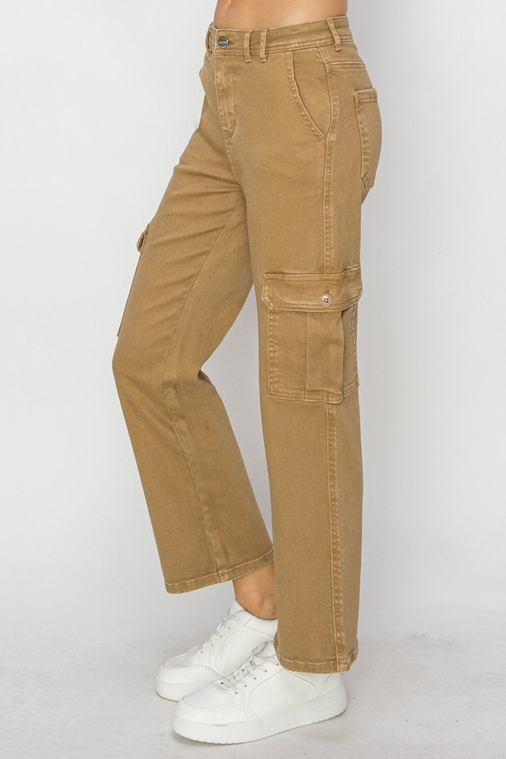 Risen Full Size High Rise Cargo Jeans in Mocha