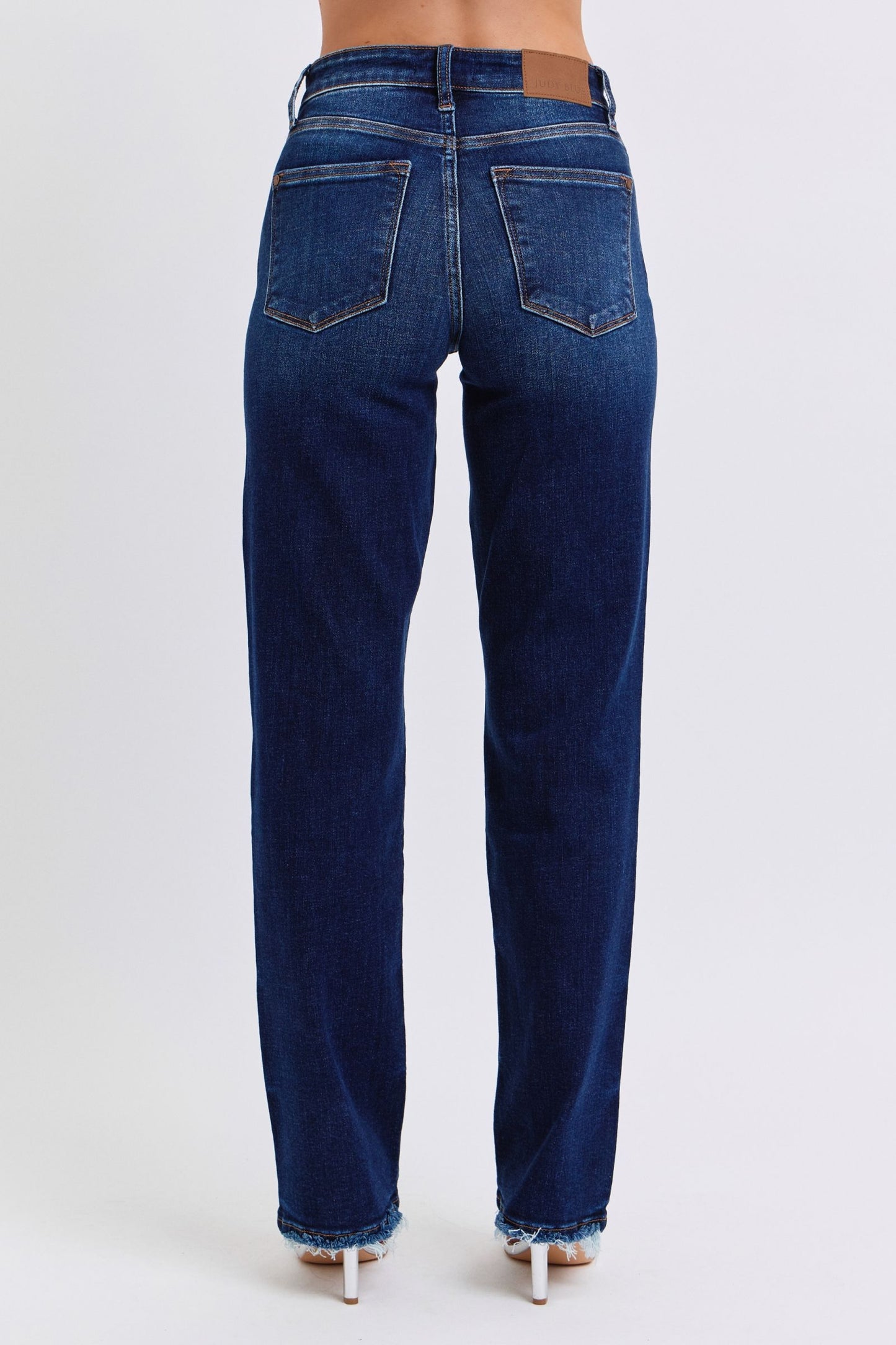 Judy Blue Midnight Horizon Mid Rise Straight Leg Fray Hem Denim Jeans