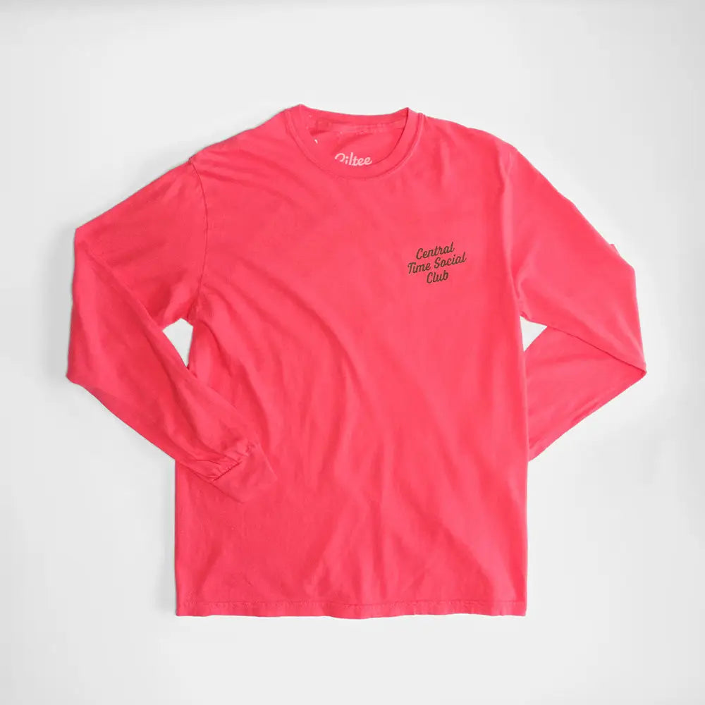 Preorder: Giltee Central Time Script Heavyweight Long Sleeve Tee - Washed Red