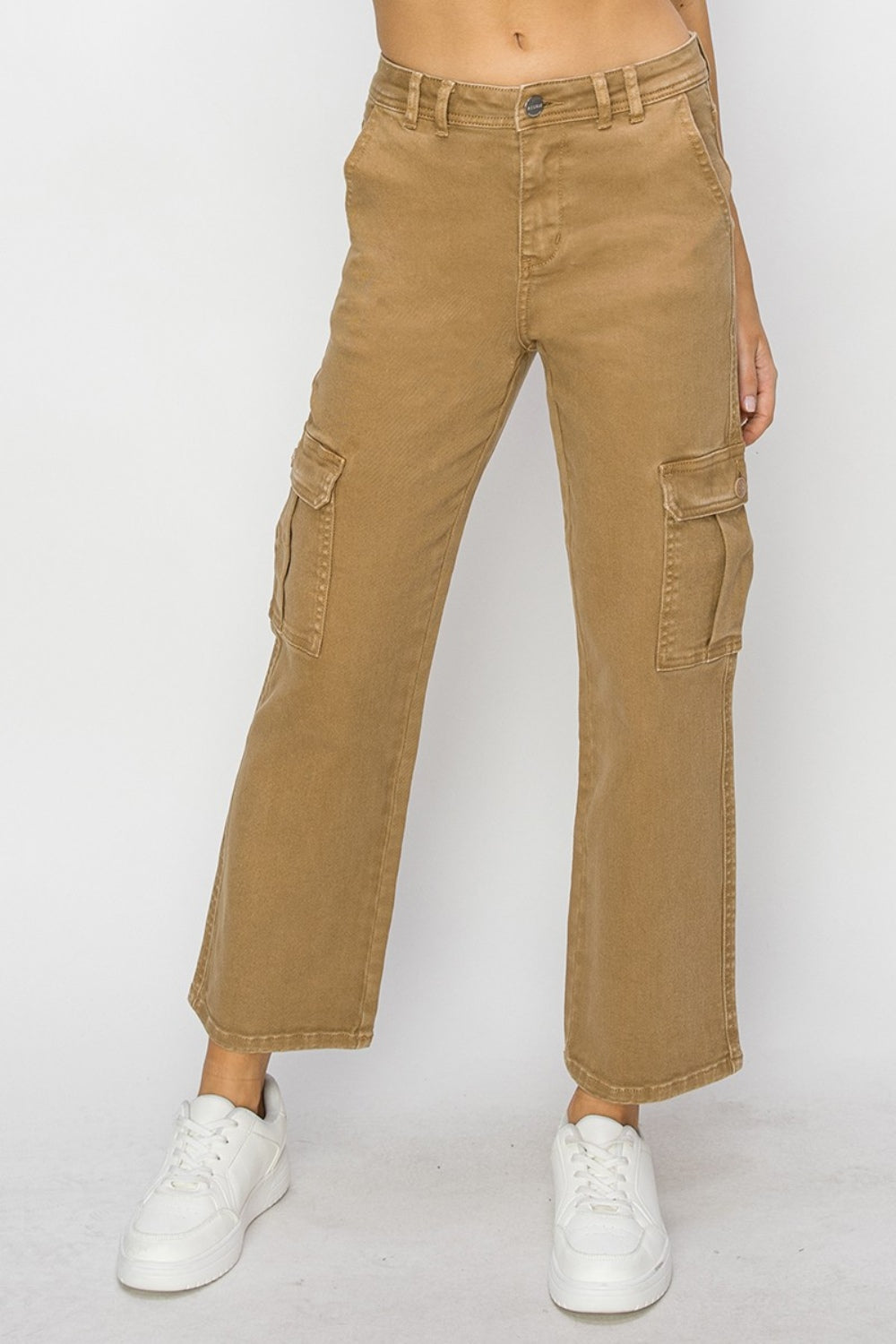 Risen Full Size High Rise Cargo Jeans in Mocha