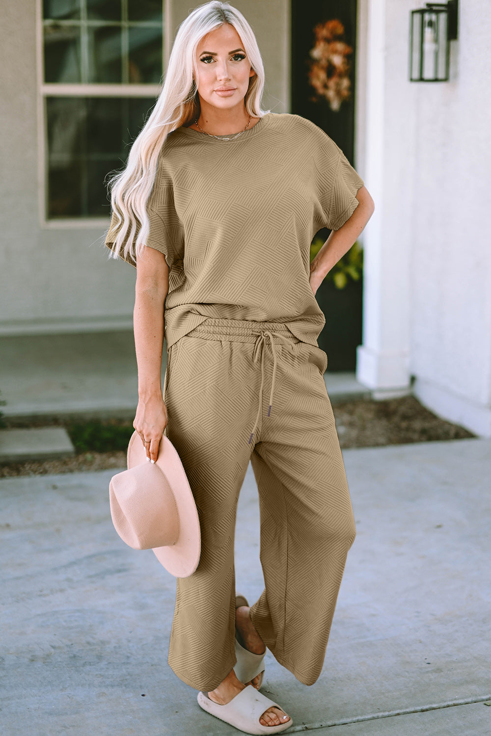 Textured Short Sleeve Top and Pants Set in 4 Colors