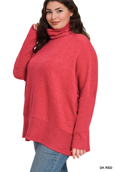 Cabin Holiday Brushed Melange Turtleneck Sweater in Dark Red