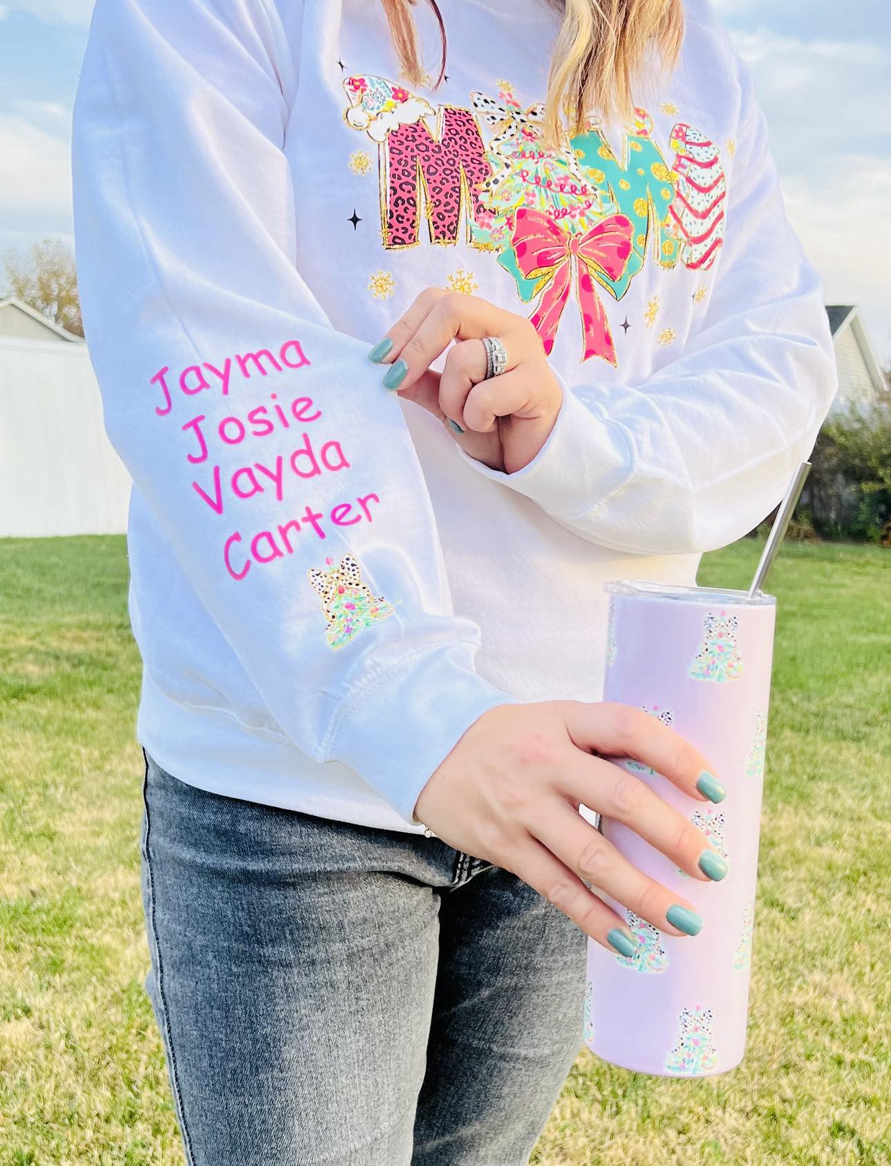 Preorder: Mama Christmas Sweatshirt with Personalized Sleeve