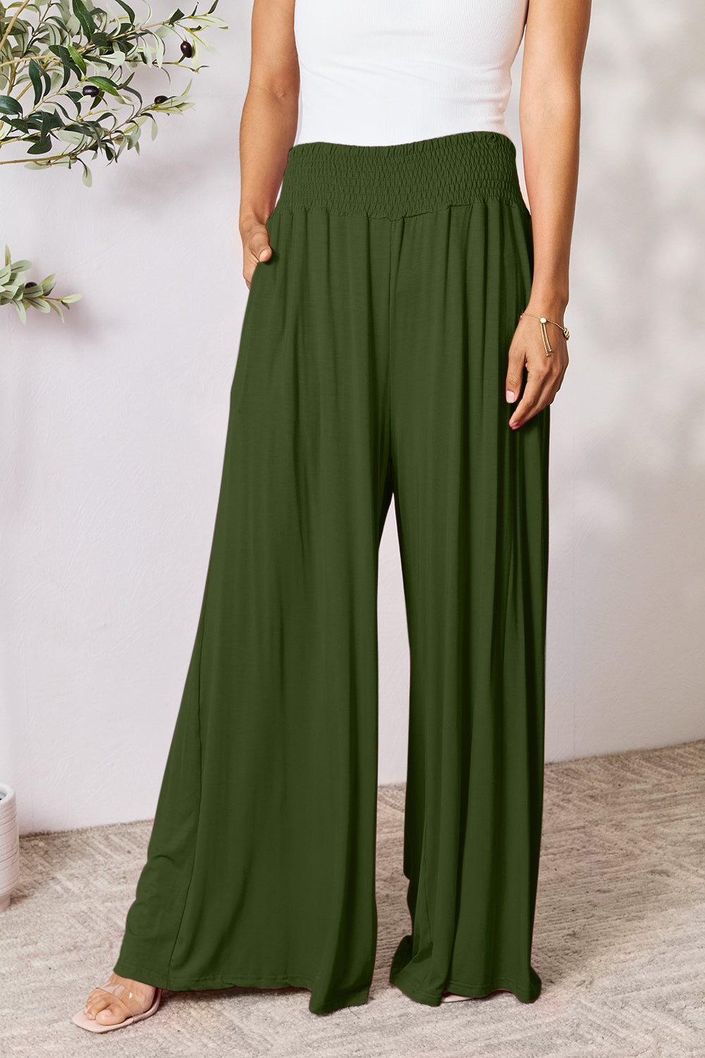 Smocked Waist Wide Leg Pants in 5 Colors