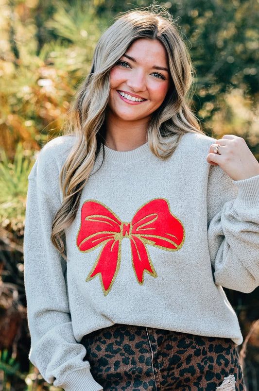 PREORDER: Christmas Bows Puff Knit Sweater