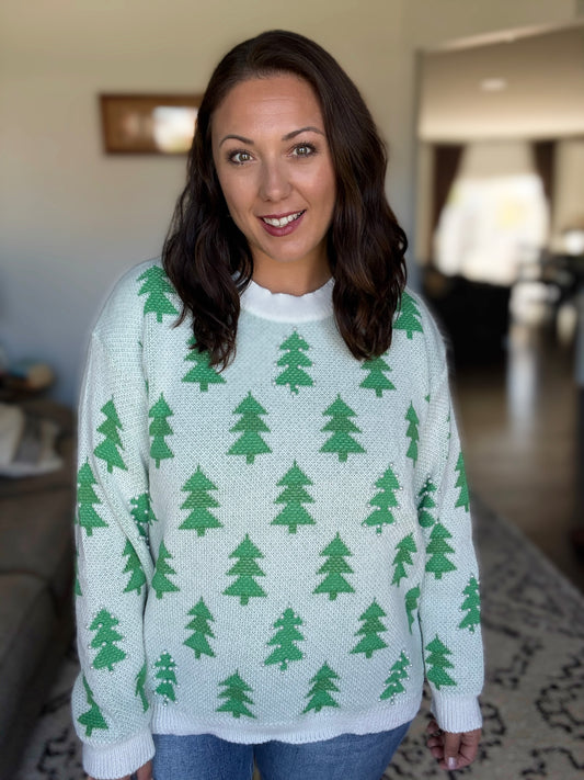 BiBi Pearl Detail Christmas Tree Jacquard Sweater