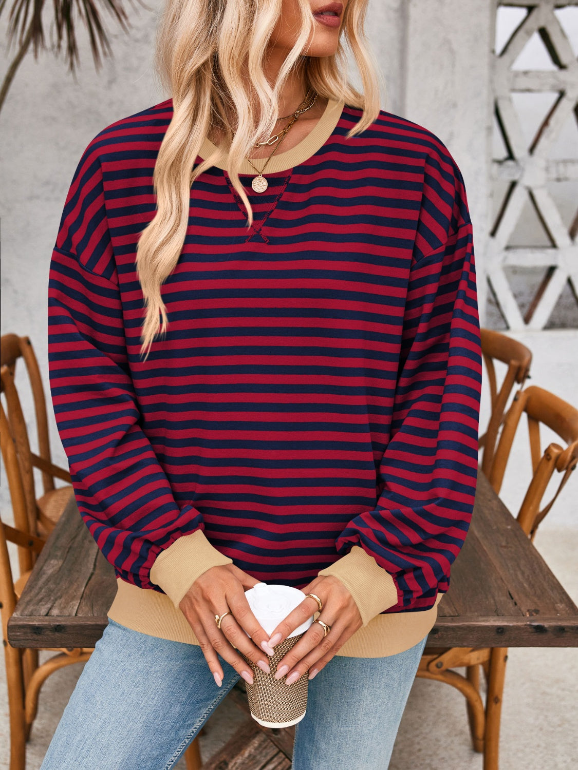 Preorder: Lovelet Contrast Striped Oversized Pullover