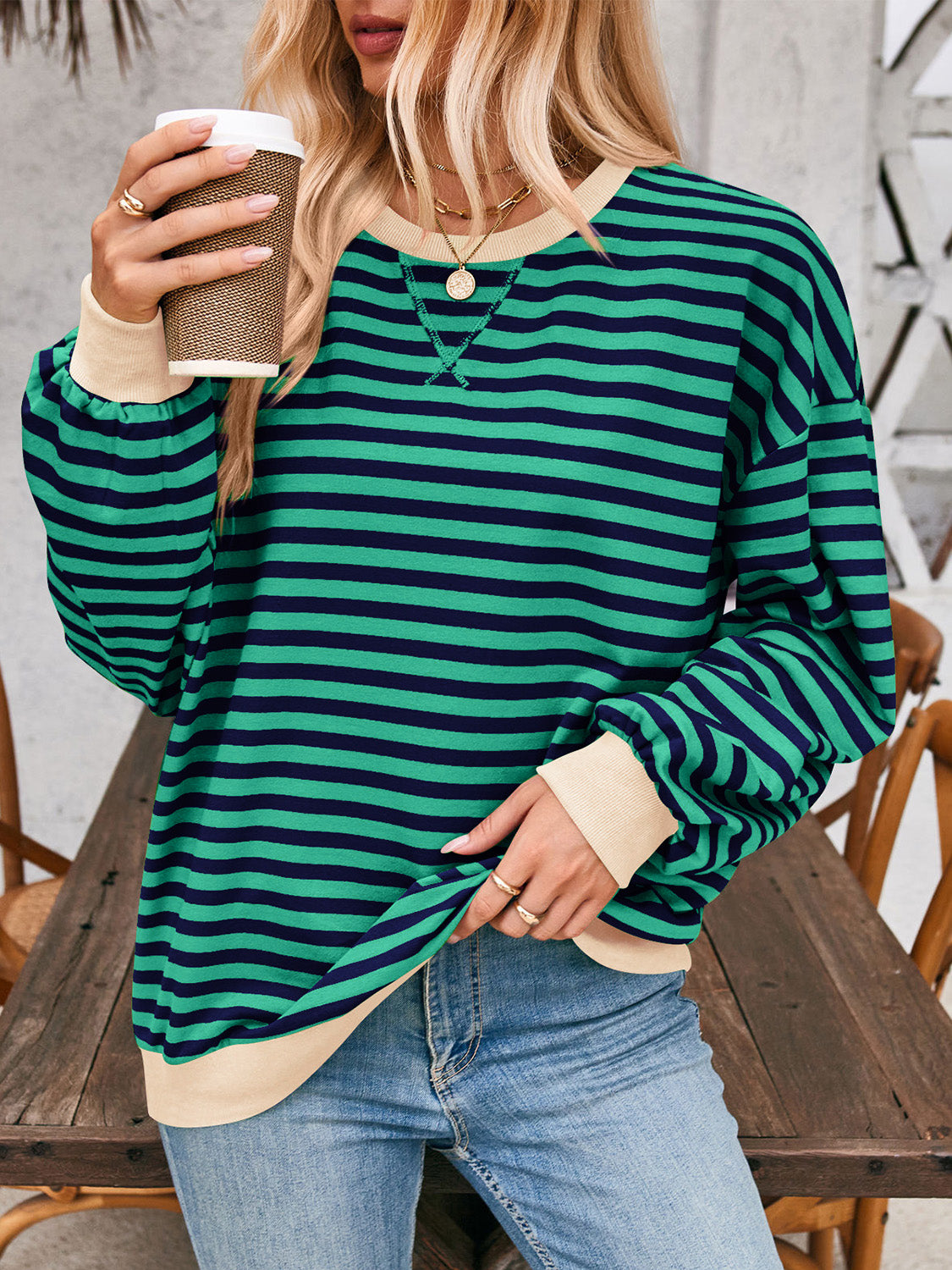 Preorder: Lovelet Contrast Striped Oversized Pullover